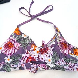 Kona Sol Purple Floral Bikini Top